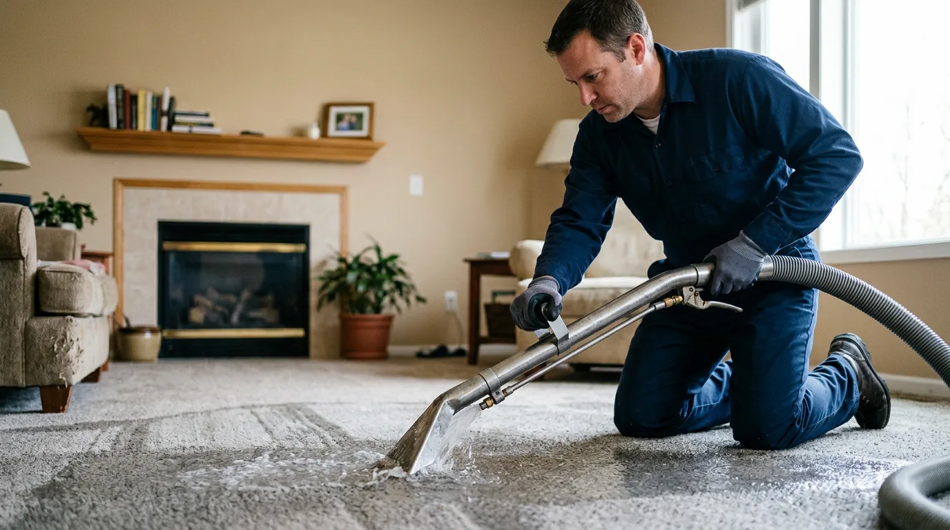 Water damage restoration technician working near Elmwood, IL